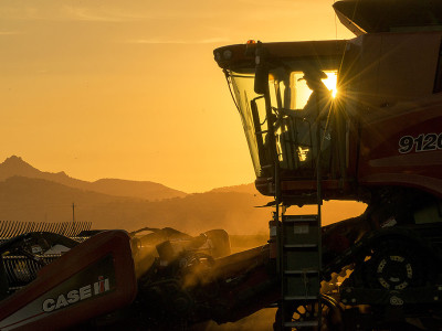 tractor at sunset